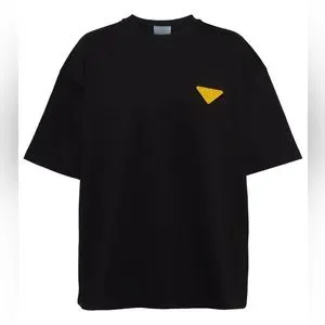 Tシャツ・カットソー PRADA BLACK T-SHIRT WITH LOGO TRIANGLE Prada Men's Black Triangle Metal Logo Cotton T-Shirt Size XL